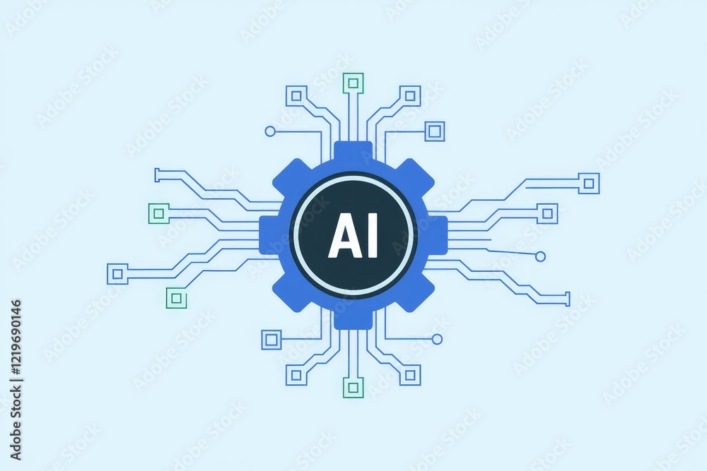Poster AI-powered system with interconnected components, representing intelligent automation and machine learning.