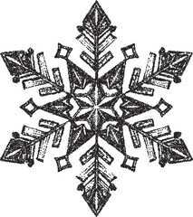Snowflake vintage y2k stipple art, ice halftone stipple brutalist retro vector png with transparent background, winter 2000s aesthetic photocopy effect tattoo