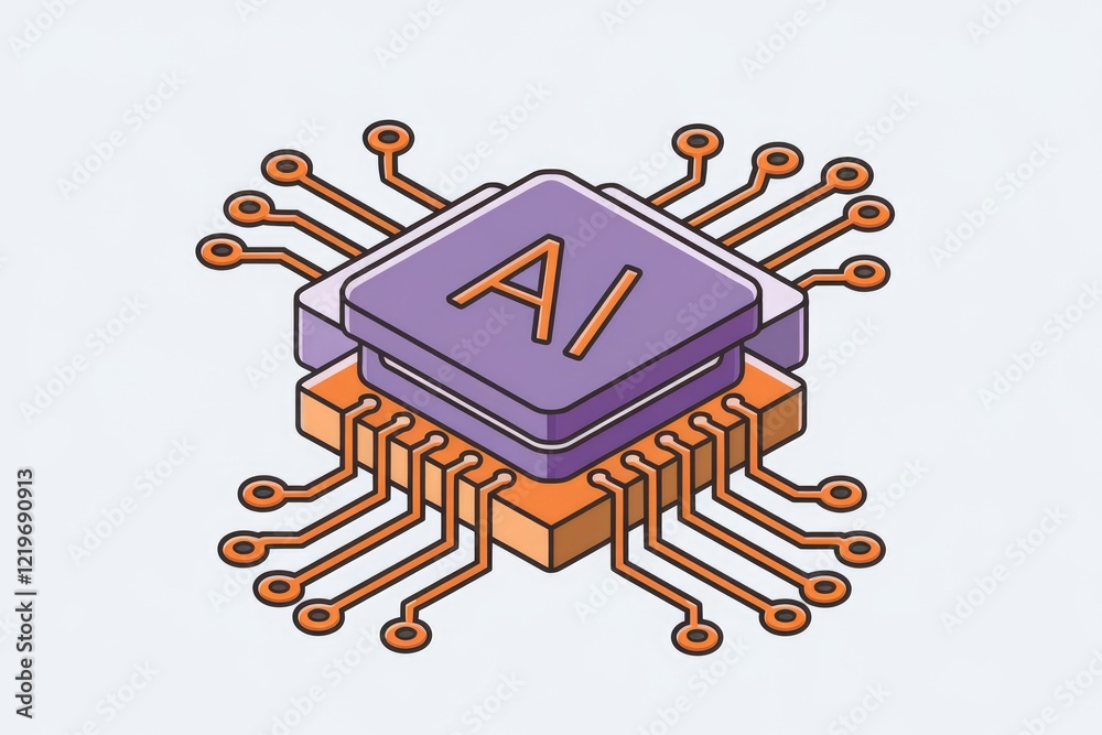 Poster ai microchip illustration, showcasing artificial intelligence technology through a stylized processo