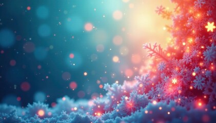 Colorful snowflakes fall gently in a swirling whirlwind of color, festive, snowflake