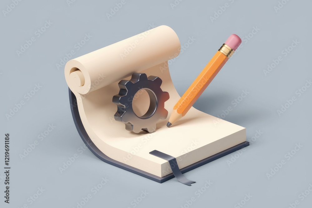 Poster a notepad with a gear and pencil symbolizes planning, problem-solving, and creative engineering solu