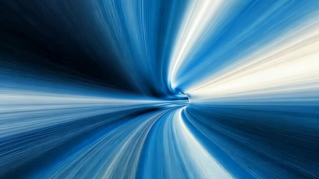 Dynamic abstract representation of movement through a blue tunnel in a futuristic environment