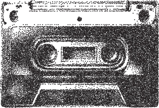Cassette vintage y2k stipple art, retro halftone stipple brutalist vector png with transparent background, analog 2000s aesthetic photocopy effect tattoo