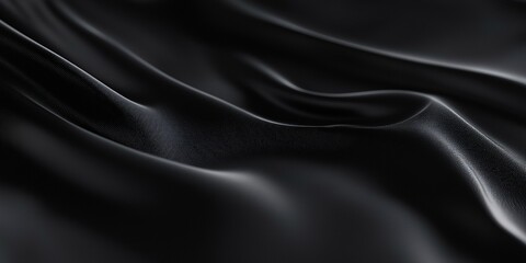 Obraz premium A luxurious black satin fabric background showcasing smooth flowing textures and a soft glossy sheen