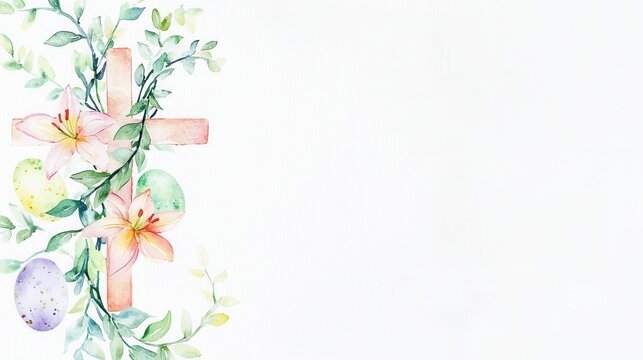 A beautiful Easter design featuring lilies, eggs, and a cross.