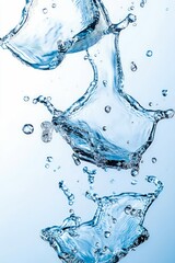 crystal-clear water splash captured in motion, dynamic liquid movement, refreshing hydration concept, pure nature element, clean fluid dynamics, and freshness.