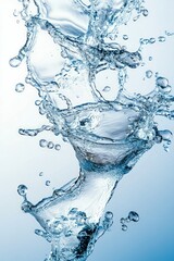 crystal-clear water splash captured in motion, dynamic liquid movement, refreshing hydration concept, pure nature element, clean fluid dynamics, and freshness.