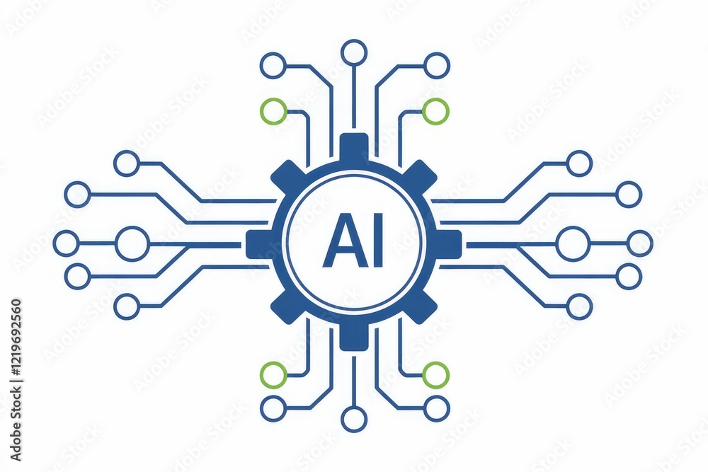 Aufkleber AI-powered technology, a gear connected to circuits symbolizing intelligent automation and complex systems.