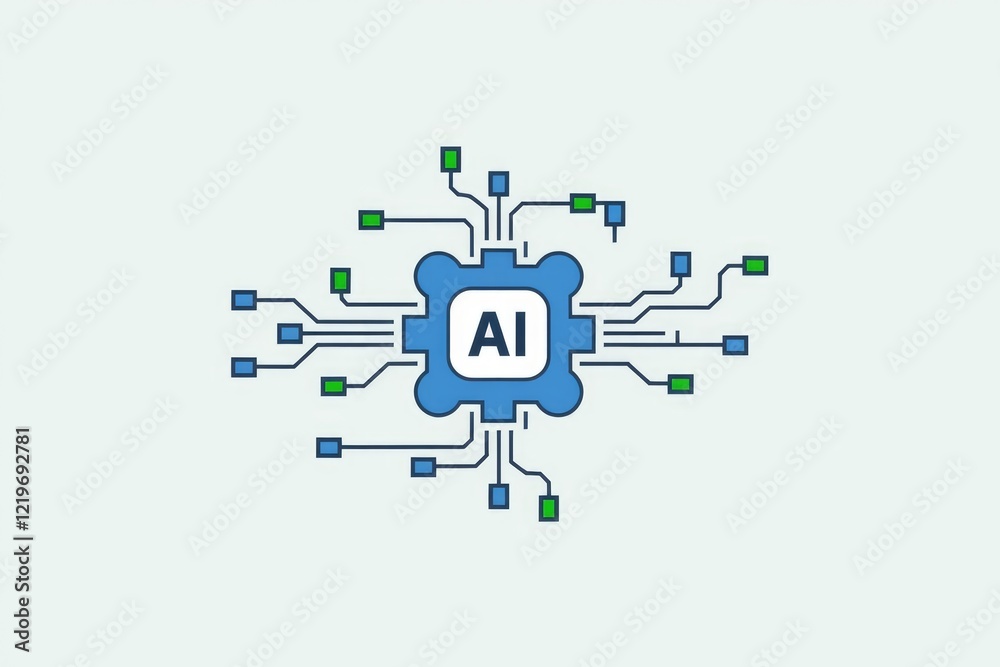 Poster AI microchip with interconnected circuitry, representing artificial intelligence and its complex network.