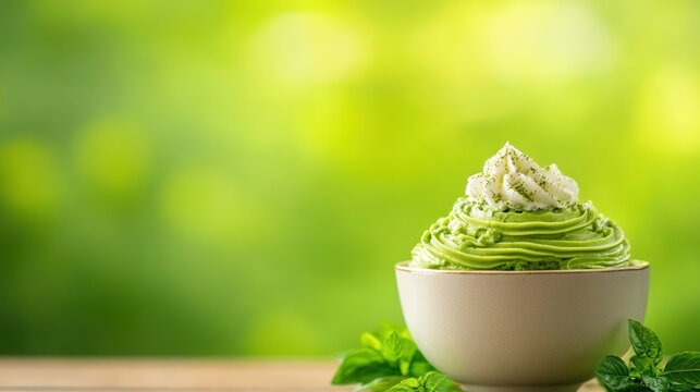 Delicious matcha dessert creation in a serene green environment food photography perspective