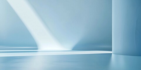 A minimalist blue background featuring soft beams of light and smooth textures