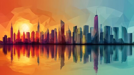 Fototapeta premium Geometric New York City Sunset Reflection