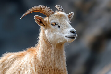 Obraz premium Majestic Goat With Striking Horns And Light Fur