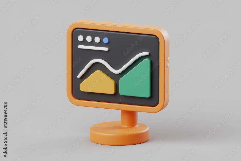 Poster 3D render of a minimalist infographic showing data growth and progress.