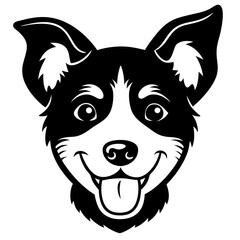 smiling baby dog head black silhouette vector, Simple silhouette Design vector icon with white background.