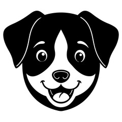 smiling baby dog head black silhouette vector, Simple silhouette Design vector icon with white background.