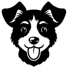 smiling baby dog head black silhouette vector, Simple silhouette Design vector icon with white background.