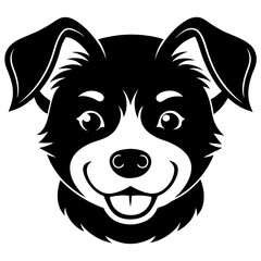 smiling baby dog head black silhouette vector, Simple silhouette Design vector icon with white background.