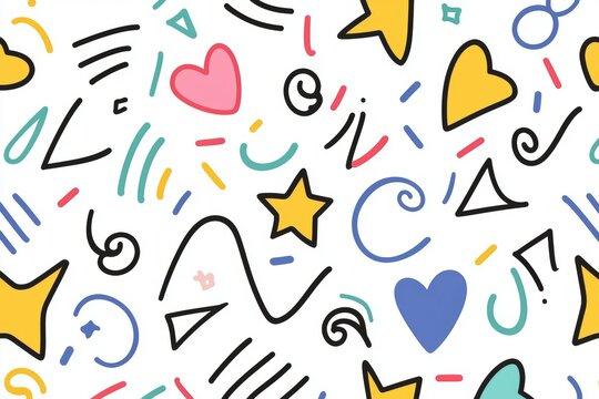 Colorful pattern of stars and hearts with a black outline