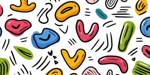 Colorful drawing of various shapes and letters, including the letters 