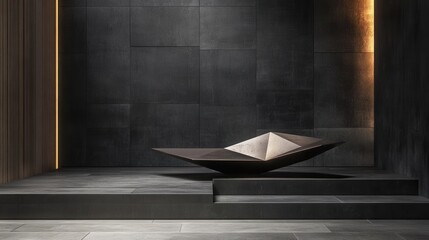 Modern Abstract Sculpture on Dark Grey Tile Steps Minimalist Interior Design