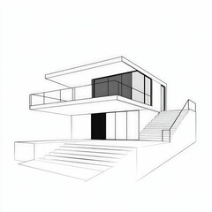 A futuristic architectural sketch of a modern glass house, blending transparency, symmetry, and minimalism into a conceptual design blueprint.