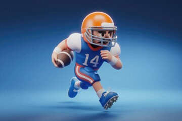 A cartoon football player runs with the ball  ready for a touchdown.