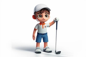 A cartoon boy golfer stands ready to swing his club.