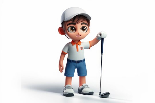 A cartoon boy golfer stands ready to swing his club.