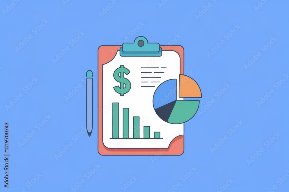 Poster Financial report with bar and pie charts showing business performance and financial data.