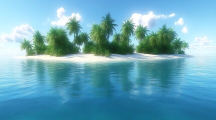 Fototapeta premium Lush tropical island paradise with palm trees and white sand beach