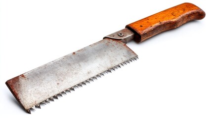 Vintage Rusty Hand Saw with Wooden Handle