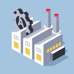 A factory with a gear and an A in the center  representing automation.