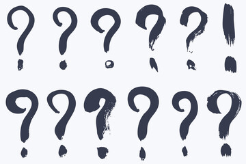 Brush strokes, hand drawn vector question marks.
