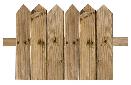Fragment of a wooden fence made of old boards on an isolated background