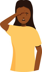 Depressed girl covering her face with her hand, suffering from negative emotions, shame, or headache