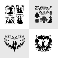 Wedding invitation frame design element vector set  Black silhouette