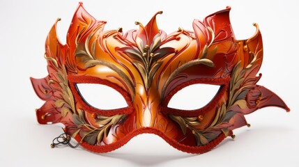 Naklejka premium Elegant red and gold masquerade mask showcasing intricate artistry. Generative AI