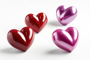 A group of three heart-shaped candies on a white surface, perfect for use in food or gift images