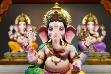 A detailed and ornate statue of Ganesha  the Hindu god of wisdom and prosperity.