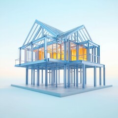 modern architectural building with an open-concept design, featuring large windows, clean lines, and sustainable construction elements