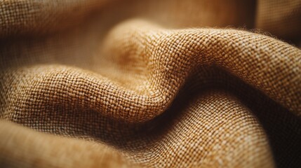 Fototapeta premium Close-up of folded burlap fabric texture in warm light