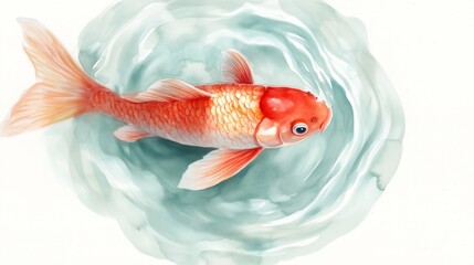 Fototapeta premium Vibrant orange koi fish swimming in gentle water ripples
