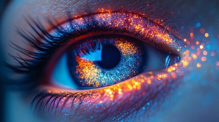 Close-Up of Eye with Fiery Artistic Glow