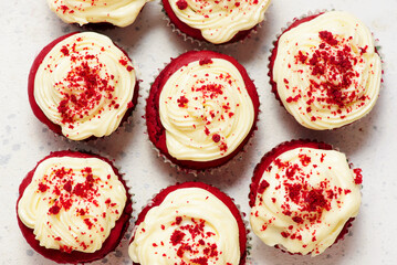 Valentines Day Decorated Red Velvet Cupcakes.selective focus