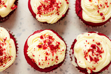 Valentines Day Decorated Red Velvet Cupcakes.selective focus