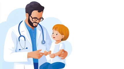 Obraz premium Caucasian male doctor with young child in medical setting