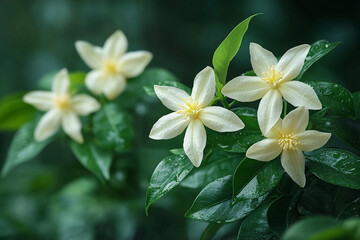 Delicate Creamy White Flowers Bloom Lush Green Foliage