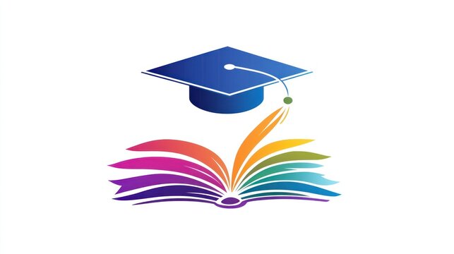 Education Logo Design: Graduation Cap and Rainbow Book