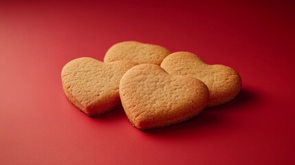  Heart-shaped cookies arranged on a vibrant red background for Valentine's celebration